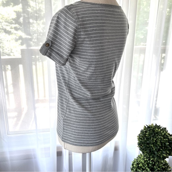 Jones New York Sport Gray Striped Short Sleeves Size Small - Picture 8 of 13